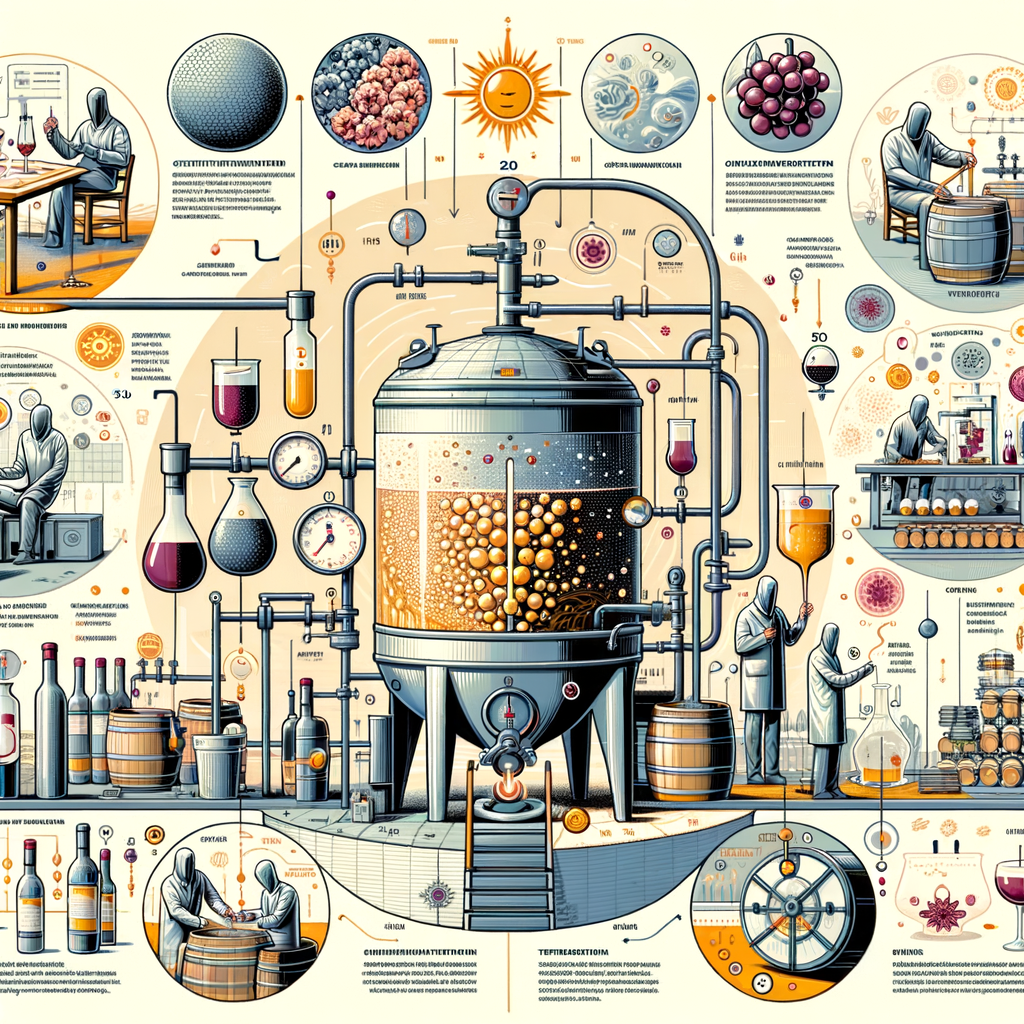 Infographic illustrating the wine making process, emphasizing the impact of temperature on wine, cold fermentation techniques, the role of climate, and the science of temperature control in wine production, highlighting factors influencing wine quality.
